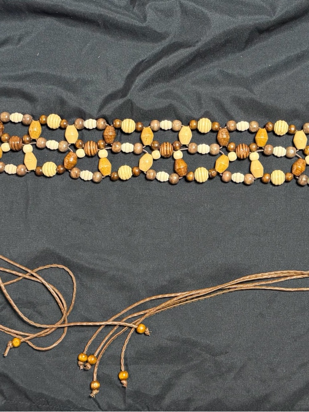 Handcrafted Multi-Strand Wooden Beaded Belt - Brown & Cream